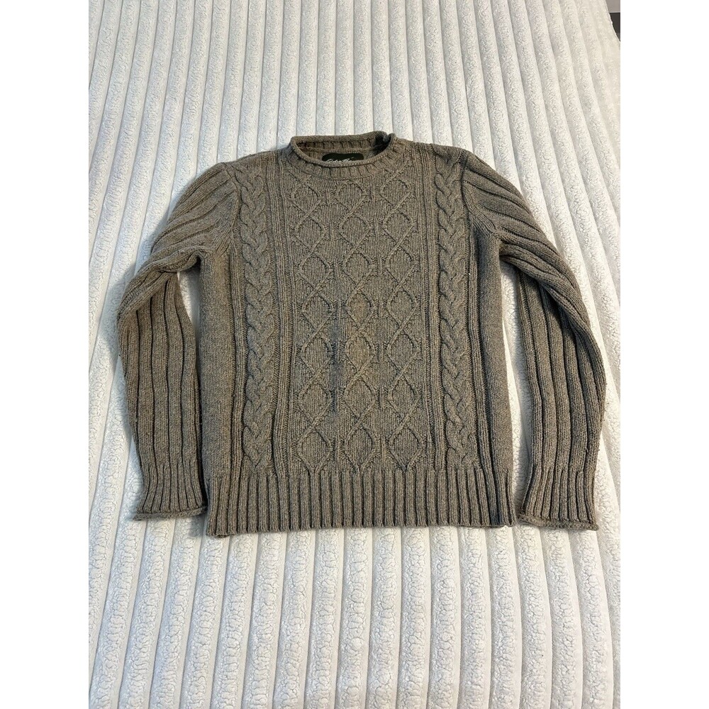 Vintage Eddie Bauer Cable Knit Chunky Sweater Mens Small Green Goblincore Fisher